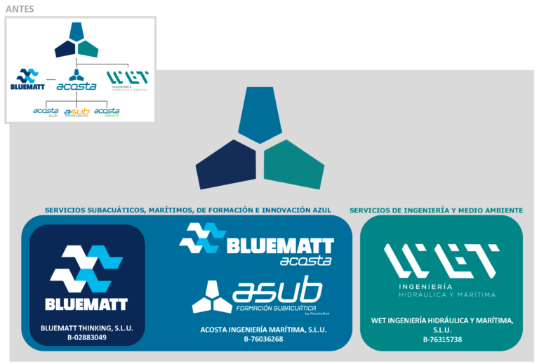 Organigrama de Acosta ingeniería Marítima, Bluematt y Wet Ingenierías Hidraúlica